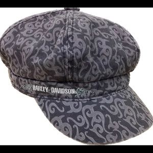 Harley Davidson Embroidered Flat Top Pattern Swirl Flame Cabbie Cap Hat Y2K